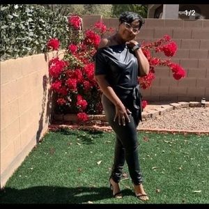 New- black Leather like off the shoulder jumpsuit